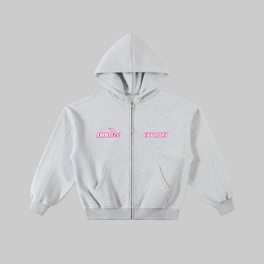 Pink on Gray Y2K Zip Hoodie