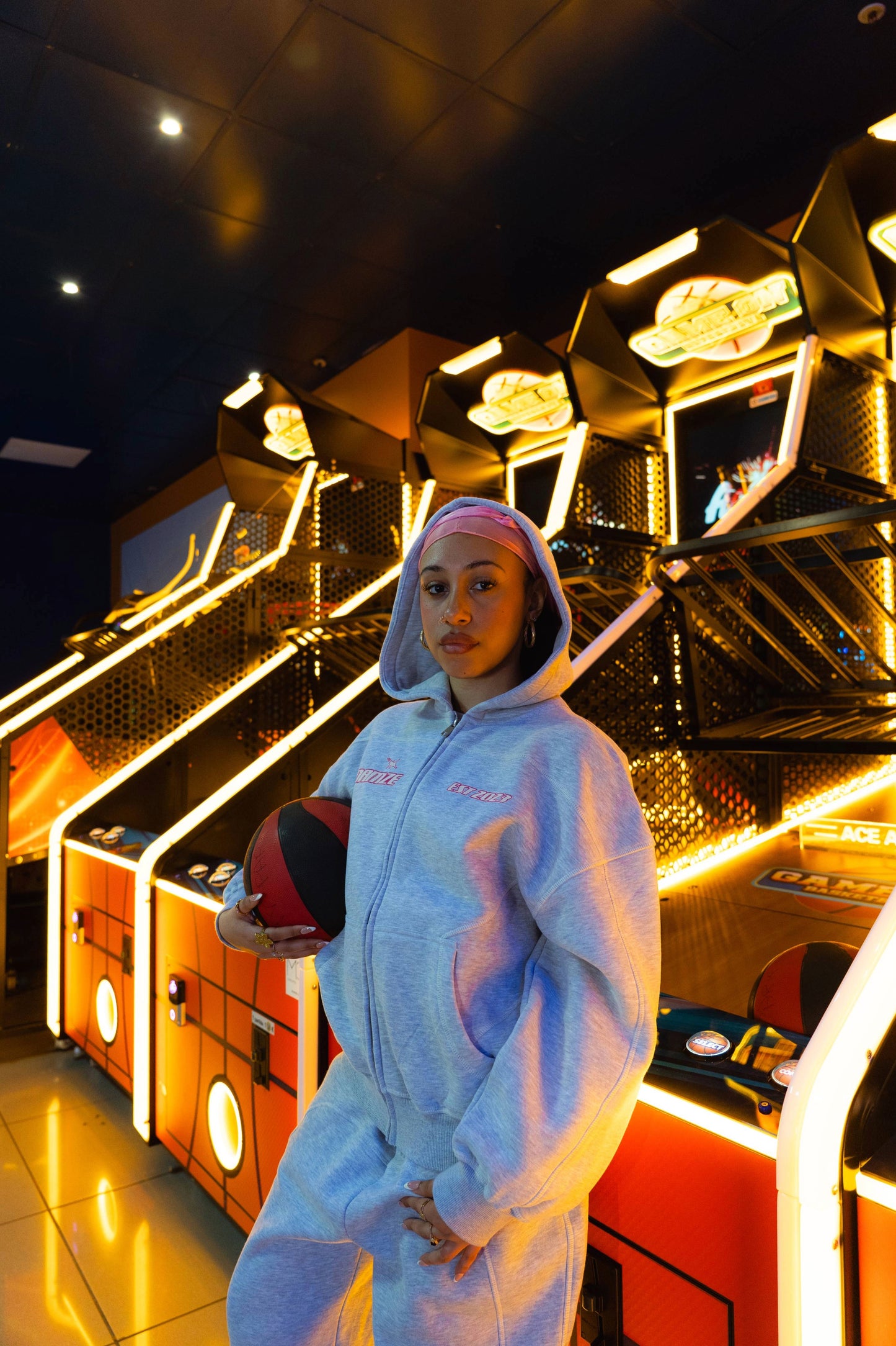 Pink on Gray Y2K Zip Hoodie