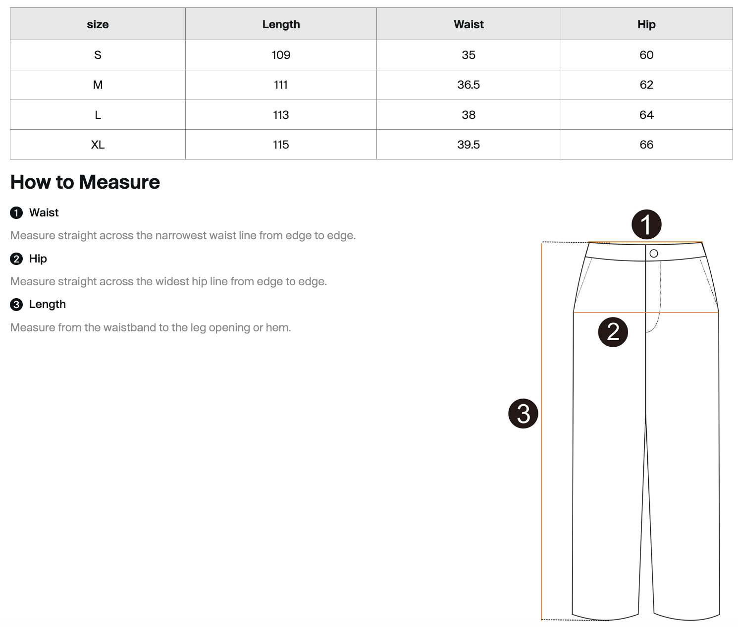 Size chart
